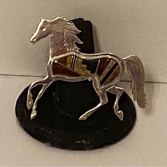 P. BECENTI CALVIN BEGAY NAVAJO BROOCH STERLING SILVER MULTI STONE INLAY HORSE - Picture 5 of 15